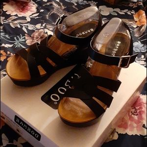 Black Bamboo Wedged Heels